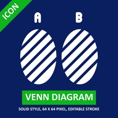 venn diagram icon solid style on white background. chart and diagram  vector illustration. base 64 x 64 pixels. expanded.