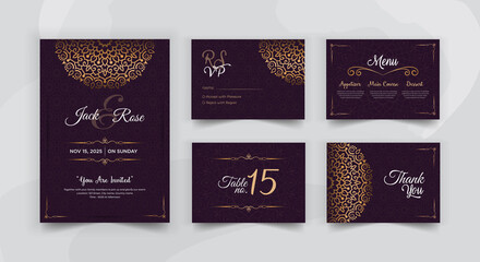 Luxury mandala based wedding invitation card set	