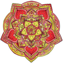 Colored mandal on the white background.Vector