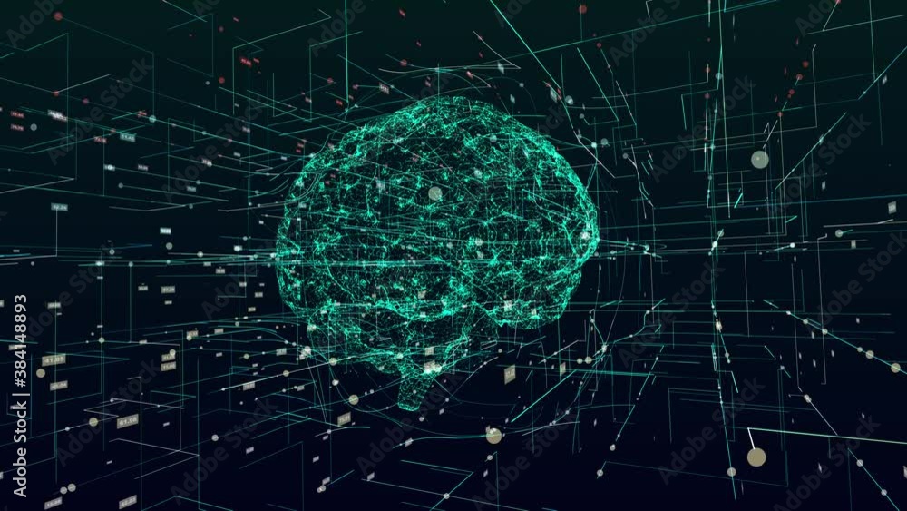 Poster 3d animation graphic design of brain and brain stem in alpha background. brain showing and spinning 