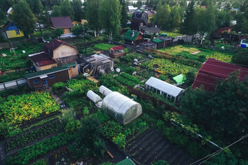 Aerial Townscape of Suburban Village Fedoseevka located in Kandalaksha Area in Northwestern Russia on the Kola Peninsula