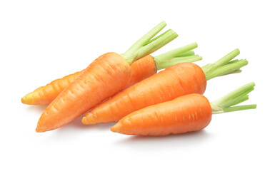 Heap of fresh carrots isolated on white background