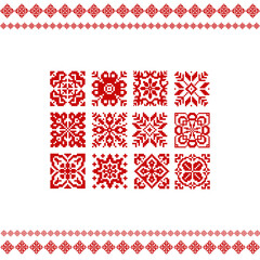Seamless jacquard ornament for clothes. Festive Scandinavian ornament. Bright textiles for fashionable winter clothes. Christmas seamless knitted pattern.
