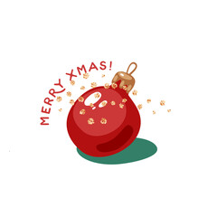 Xmas ball. Merry christmas greeting card. Vector illustration flat cartoon icon isolated on white background.