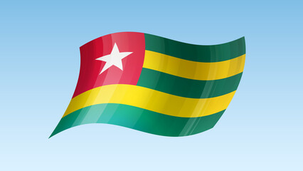 Togo flag state symbol isolated on background national banner. Greeting card National Independence Day of the Togolese republic. Illustration banner with realistic state flag.