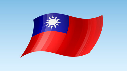 Taiwan flag state symbol isolated on background national banner. Greeting card National Independence Day of the republic of China. Illustration banner with realistic state flag of ROC.