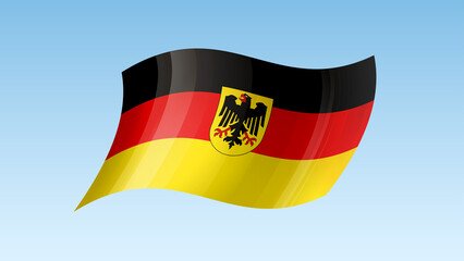 Germany flag state symbol isolated on background national banner. Greeting card National Independence Day of the Federal Republic of Germany. Illustration banner with realistic state flag of FRG.