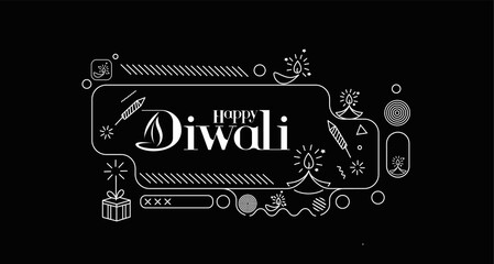 Happy Diwali text with Rocket firecrackers design. Sale Poster Banner Vector illustration.