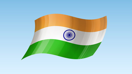 India flag state symbol isolated on background national banner. Greeting card National Independence Day of the Republic of India. Illustration banner with realistic state flag.