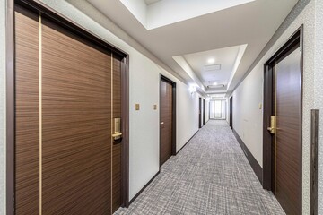 A long corridor between the rooms in a luxury hotel