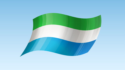 Sierra Leone flag state symbol isolated on background national banner. Greeting card National Independence Day of the Republic of Sierra Leone. Illustration banner with realistic state flag.