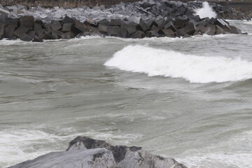 Wave surge on the shore of San Sebastian