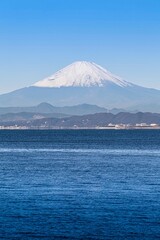 Fuji in winter and the Sagami Sea In Kanagawa Prefecture, Japan