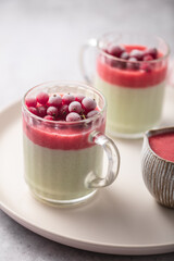 Pudding semoule matcha et fruits rouges fait maison