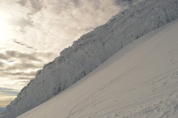 Mountain climbing in the sunrise on Volcan Villarrica in Pucon, Chile