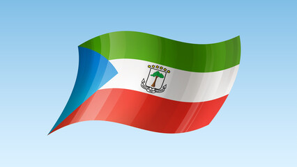 Equatorial Guinea flag state symbol isolated on background national banner. Greeting card National Independence Day of the Republic of Equatorial Guinea. Illustration banner with realistic state flag.