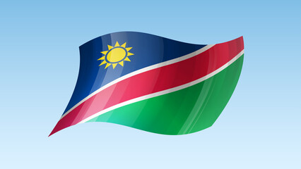 Namibia flag state symbol isolated on background national banner. Greeting card National Independence Day of the Republic of Namibia. Illustration banner with realistic state flag.