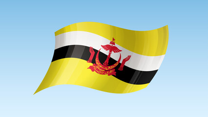 Brunei flag state symbol isolated on background national banner. Greeting card National Independence Day of the State of Brunei Darussalam. Illustration banner with realistic state flag.