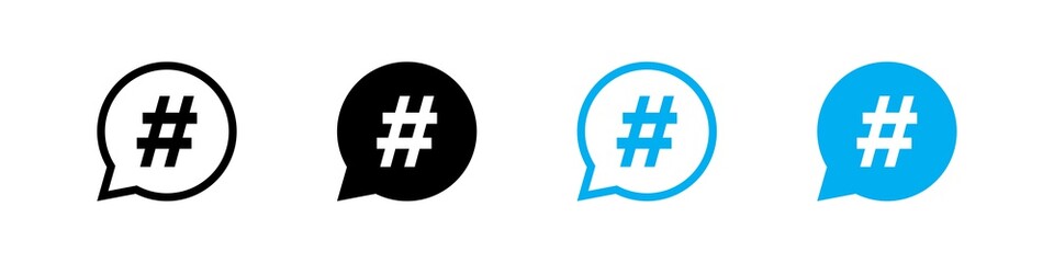 Obraz premium Hashtag set vector icon in bubble, flat style. Social media tag button