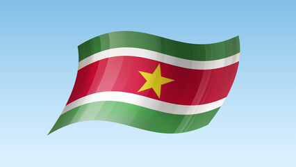 Suriname flag state symbol isolated on background national banner. Greeting card National Independence Day of the Republic of Suriname. Illustration banner with realistic state flag.
