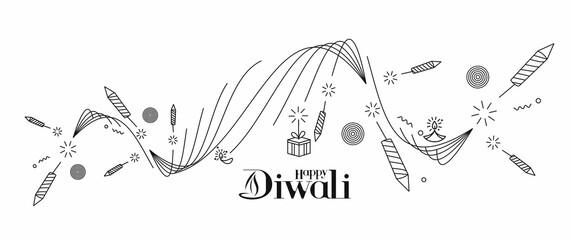Happy Diwali text with Rocket firecrackers design. Sale Poster Banner Vector illustration.