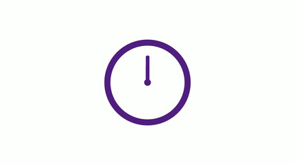 Purple dark circle clock isolated on white background,12 hours clock icon without trick
