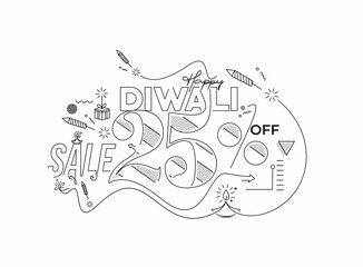 Happy Diwali text with Rocket firecrackers design. Sale Poster Banner Vector illustration.