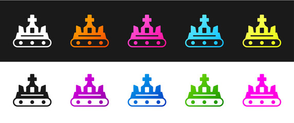 Set British crown icon isolated on black and white background. Vector.