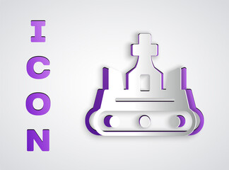 Obraz premium Paper cut British crown icon isolated on grey background. Paper art style. Vector.