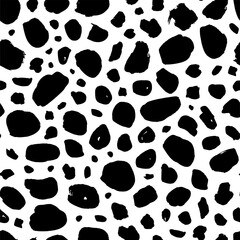 Round brush strokes vector seamless pattern. Black paint freehand scribbles, circles, blotch, dots, dry brush stroke texture. Chaotic rough smears. Black and white polka dot texture.