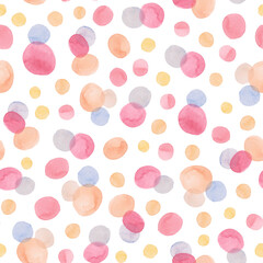Fototapeta na wymiar Seamless pattern with circles Hand-painted watercolor drawing on white background.