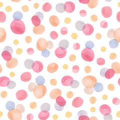 Seamless pattern with circles Hand-painted watercolor drawing	on white background.