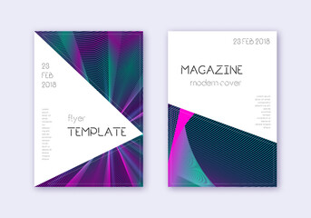 Naklejka premium Triangle cover design template set. Neon abstract 