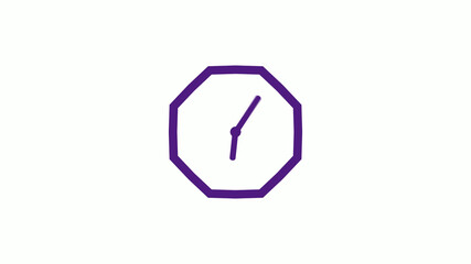 New counting down purple dark clock icon on white background,12 hours wall clock