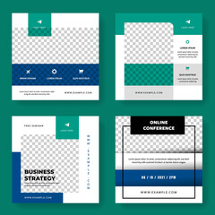 Teal accent social media post templates for business. Editable instagram and facebook layouts for company promotion. Vector illustration
