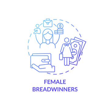 Female breadwinners concept icon. Changing gender roles. Woman working hard lifestyle. Person getting cash for family idea thin line illustration. Vector isolated outline RGB color drawing