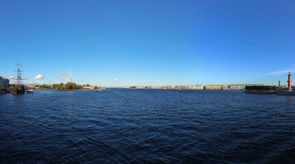 Panorama of the Neva river from the Vasilyevskaya Strelka. Saint-Petersburg
