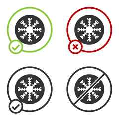 Black Snowflake icon isolated on white background. Circle button. Vector.