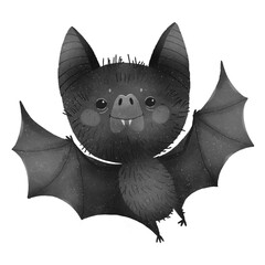 bat flies, halloween cute card, hand drawing