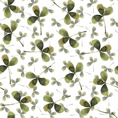 clover watercolor green herbal organic nature floral seamless pattern illustration