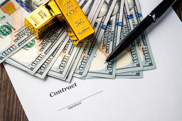 Signing Contract with payment in gold bars and dollars. Investment in gold