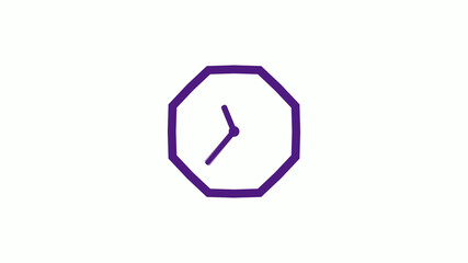 Counting down 12 hours clock icon on white background, Purple dark counting down clock icon on white background