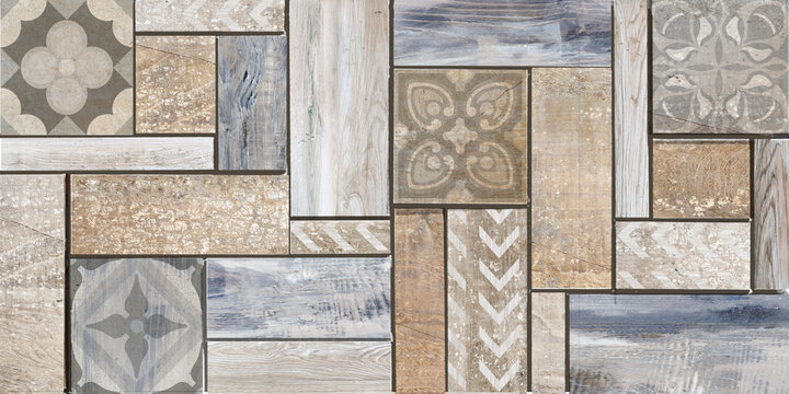 image decorated in mosaic form consisting of wood textures Suitable for ceramic and wallpaper