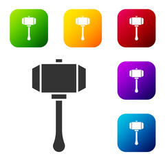 Black Hammer icon isolated on white background. Tool for repair. Set icons in color square buttons. Vector.