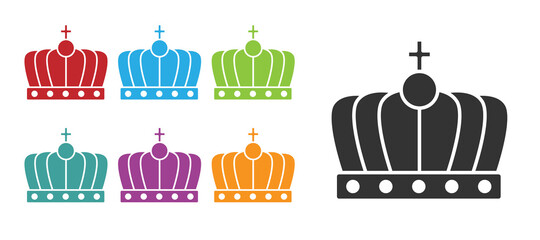 Black King crown icon isolated on white background. Set icons colorful. Vector.