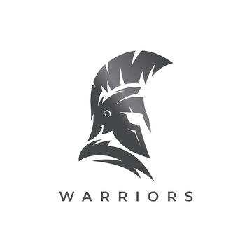 Warriors Logo Design Head Flat Vector With Gradations Grey Color And White Background