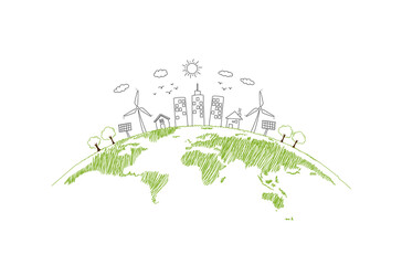 Sustainability development and World environmental concept with Green city and Ecology friendly, vector illustration