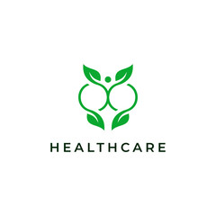 healthcare logo design modern simple circle leaf vector with green color and white background