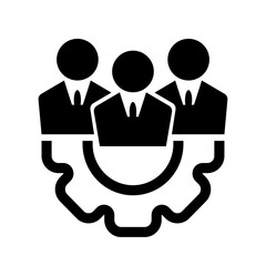 Teamwork management icon or business team or partnership icon in black on an isolated white background. Icon gear. The staff of the organization or the head of the company. Vector EPS 10