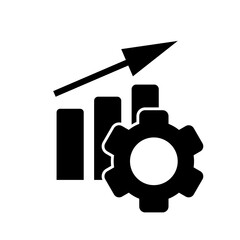 Performance icon, progress, chart, up arrow and gear in black simple design an isolated on white background. Vector EPS 10